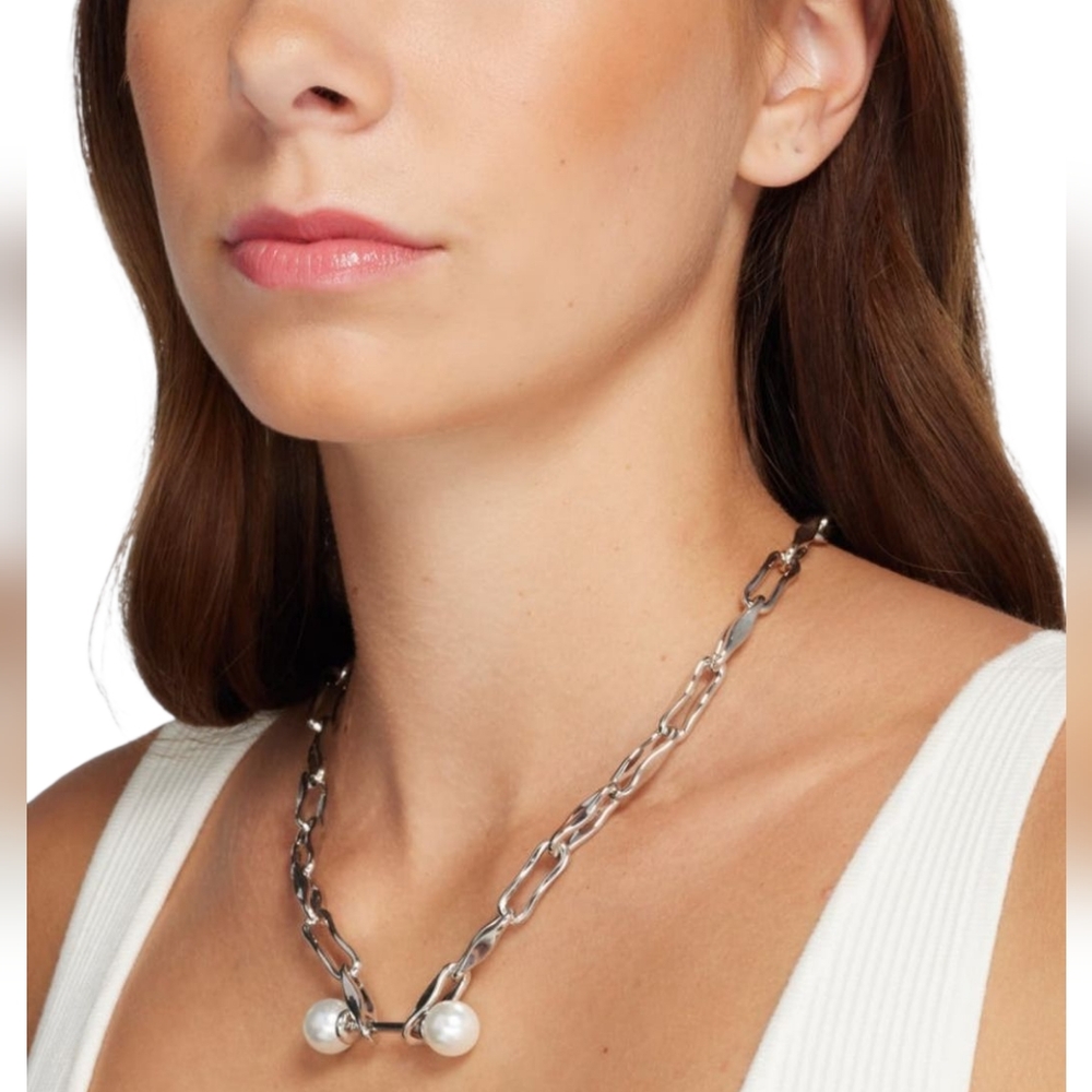 Open Edit Double Faux Pearl Link Necklace One Size Fits Most NWT